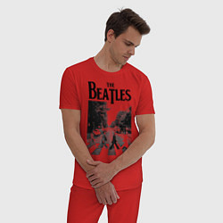 Пижама хлопковая мужская The Beatles: Mono Abbey Road, цвет: красный — фото 2