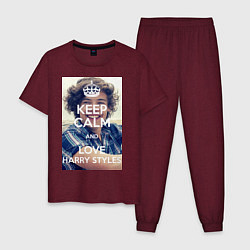 Пижама хлопковая мужская Keep Calm & Love Harry Styles, цвет: меланж-бордовый