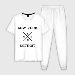 Пижама хлопковая мужская NY Detroit, цвет: белый
