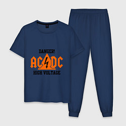 Пижама хлопковая мужская AC/DC: High Voltage цвета тёмно-синий — фото 1