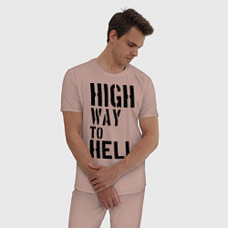 Пижама хлопковая мужская High way to hell цвета пыльно-розовый — фото 2