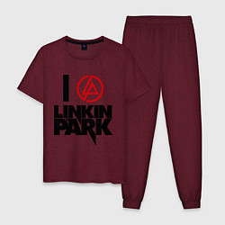 Пижама хлопковая мужская I love Linkin Park, цвет: меланж-бордовый