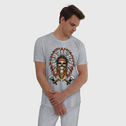 Пижама хлопковая мужская Индейский череп с топорами, цвет: меланж — фото 2