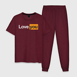 Пижама хлопковая мужская PornHub: Love You, цвет: меланж-бордовый