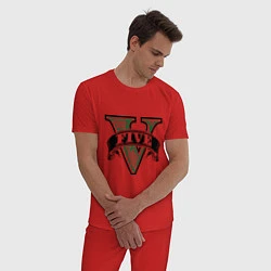 Пижама хлопковая мужская GTA V: Logo, цвет: красный — фото 2