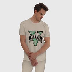 Пижама хлопковая мужская GTA V: Logo, цвет: миндальный — фото 2