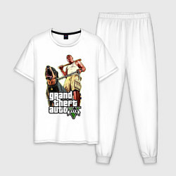 Пижама хлопковая мужская GTA 5: Man & Dog, цвет: белый
