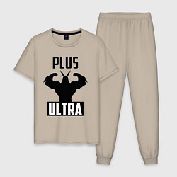 Пижама хлопковая мужская PLUS ULTRA черный, цвет: миндальный