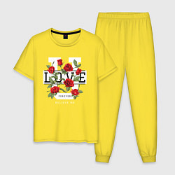 Пижама хлопковая мужская Love u forever flowers, цвет: желтый