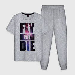 Пижама хлопковая мужская Fly or Die: Space цвета меланж — фото 1