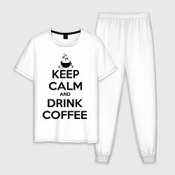 Пижама хлопковая мужская Keep Calm & Drink Coffee, цвет: белый