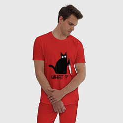Пижама хлопковая мужская What cat, цвет: красный — фото 2