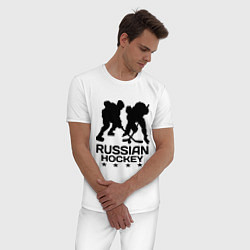 Пижама хлопковая мужская Russian hockey stars, цвет: белый — фото 2