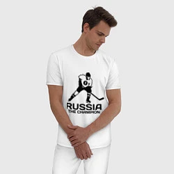 Пижама хлопковая мужская Russia: Hockey Champion, цвет: белый — фото 2