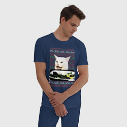 Пижама хлопковая мужская Woman Yelling at a Cat, цвет: тёмно-синий — фото 2