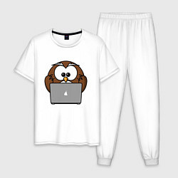 Пижама хлопковая мужская Сова с ноутбуком, цвет: белый