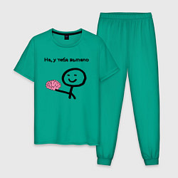 Пижама хлопковая мужская Выпал мозг цвета зеленый — фото 1