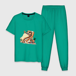 Пижама хлопковая мужская Отдыхай как тюлень, цвет: зеленый