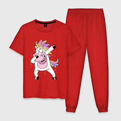 Пижама хлопковая мужская Dabbing Unicorn, цвет: красный