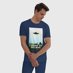 Пижама хлопковая мужская I WANT TO BELIEVE, цвет: тёмно-синий — фото 2