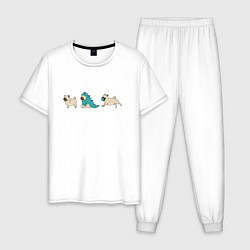 Пижама хлопковая мужская Смешные мопсы, цвет: белый