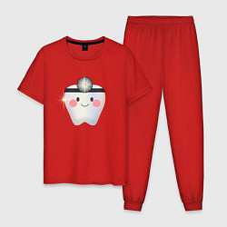 Пижама хлопковая мужская Подарок стоматологу, цвет: красный