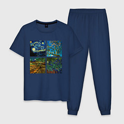 Пижама хлопковая мужская Ван Гог картины, цвет: тёмно-синий