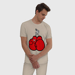 Пижама хлопковая мужская Боксерские перчатки, цвет: миндальный — фото 2