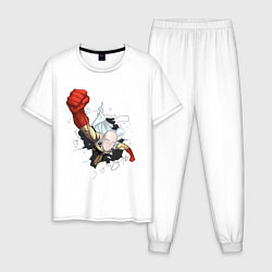 Пижама хлопковая мужская One-Punch Man, Ванпанчмен, цвет: белый