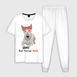 Пижама хлопковая мужская Bull terrier Mom, цвет: белый