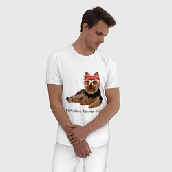 Пижама хлопковая мужская Yorkshire terrier mom, цвет: белый — фото 2