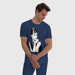 Пижама хлопковая мужская Одри Хепбернхлопок, цвет: тёмно-синий — фото 2