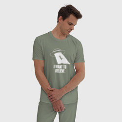 Пижама хлопковая мужская I want to believe кот, цвет: авокадо — фото 2
