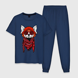 Пижама хлопковая мужская Красная панда, цвет: тёмно-синий