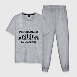 Пижама хлопковая мужская Эволюция программиста, цвет: меланж