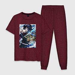Пижама хлопковая мужская KIMETSU NO YAIBA, цвет: меланж-бордовый