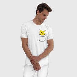 Пижама хлопковая мужская Пикачу в кармане, цвет: белый — фото 2