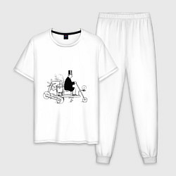 Пижама хлопковая мужская Стимпанк, цвет: белый