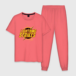Пижама хлопковая мужская Lightning Strikes, цвет: коралловый