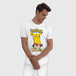 Пижама хлопковая мужская Pokemon, цвет: белый — фото 2