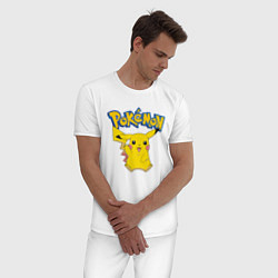 Пижама хлопковая мужская Pikachu, цвет: белый — фото 2