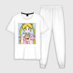 Пижама хлопковая мужская Sailor Moon Usagi Tsukino, цвет: белый