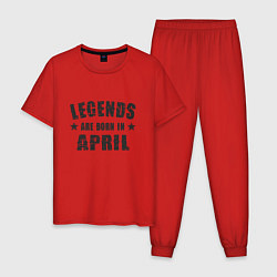 Пижама хлопковая мужская Легенды рождаются в апреле, цвет: красный