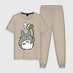 Пижама хлопковая мужская Totoro и бабочка, цвет: миндальный