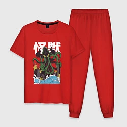 Пижама хлопковая мужская Японский Ктулху, цвет: красный