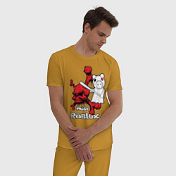 Пижама хлопковая мужская Свинка Пигги из Roblox, цвет: горчичный — фото 2