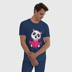 Пижама хлопковая мужская Панда love, цвет: тёмно-синий — фото 2