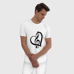 Пижама хлопковая мужская Скрипичный ключ в сердце, цвет: белый — фото 2