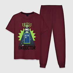 Пижама хлопковая мужская Trust me, i'm doctor who, цвет: меланж-бордовый