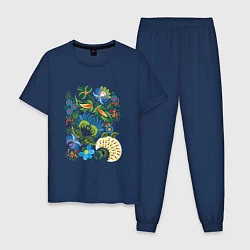 Пижама хлопковая мужская Славянский орнамент, цвет: тёмно-синий